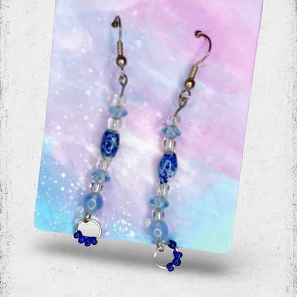 Handmade Jewelry - 4514. Handmade Blue Beaded Dangle Earrings